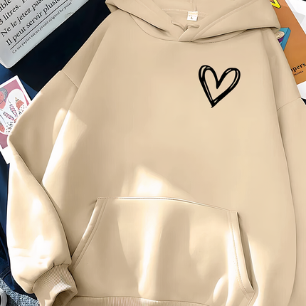 SAYLOR Women's Heart Print Hoodie | Faux Fur Lined | Loose Fit | High-Quality Fabric | Warm & Stylish | Casual & Everyday Wear