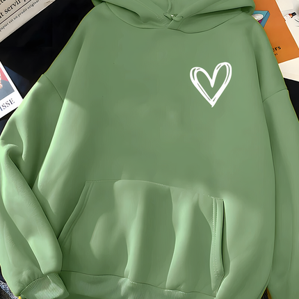 SAYLOR Women's Heart Print Hoodie | Faux Fur Lined | Loose Fit | High-Quality Fabric | Warm & Stylish | Casual & Everyday Wear