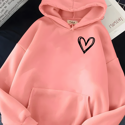 SAYLOR Women's Heart Print Hoodie | Faux Fur Lined | Loose Fit | High-Quality Fabric | Warm & Stylish | Casual & Everyday Wear