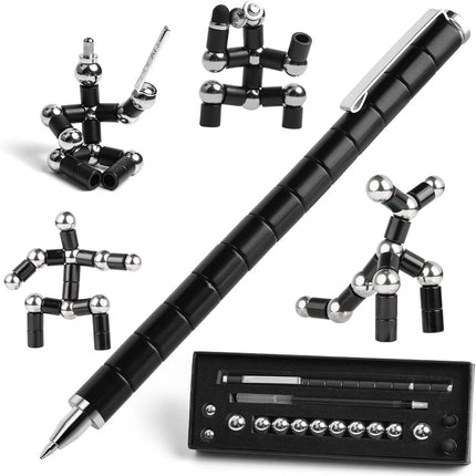Magnetic Multifunctional Deformation Pen | Includes 13 Magnetic Rings & 12 Steel Balls | Fidget Reliever for Stress | Transform into Shapes | With Refills & Touch Screen Tips | Gift Box Included