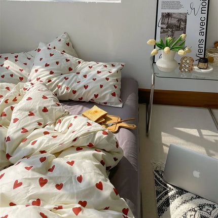 CozyLove | Heart Design Duvet Cover Set | Soft Breathable Fabric | Fits Twin Full Queen Beds | Includes Fitted Sheet and Pillowcases | Machine Washable