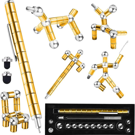 Magnetic Multifunctional Deformation Pen | Includes 13 Magnetic Rings & 12 Steel Balls | Fidget Reliever for Stress | Transform into Shapes | With Refills & Touch Screen Tips | Gift Box Included