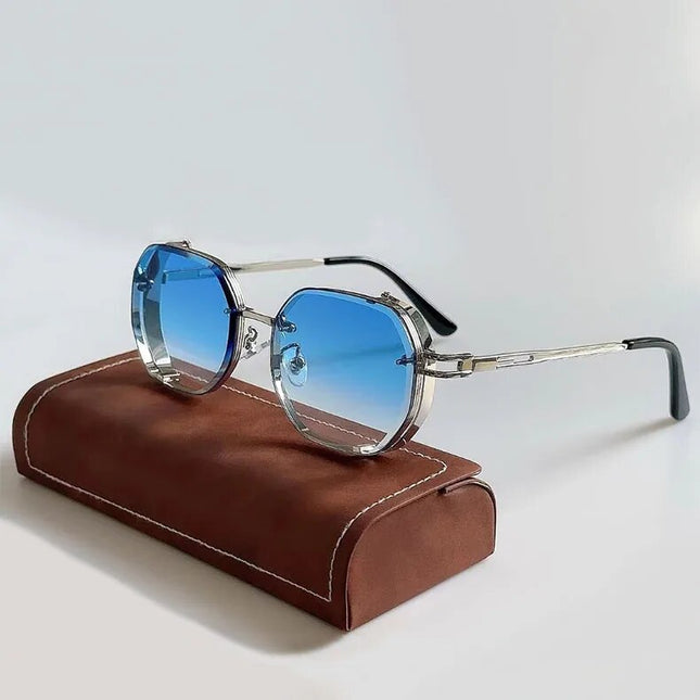 Basil Sunglasses | Vintage Style | Aluminum Frame | Polarized UV Protection | Comfortable Nose Piece | Perfect for Beach, Festival, Casual Outings | Black, Blue, Purple, Bronze