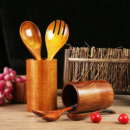 Teak Wood Organizer | Versatile Holder for Utensils | Drainage Design | 3.5" x 5.9" | Kitchen Countertop Storage | Multi-Purpose Use