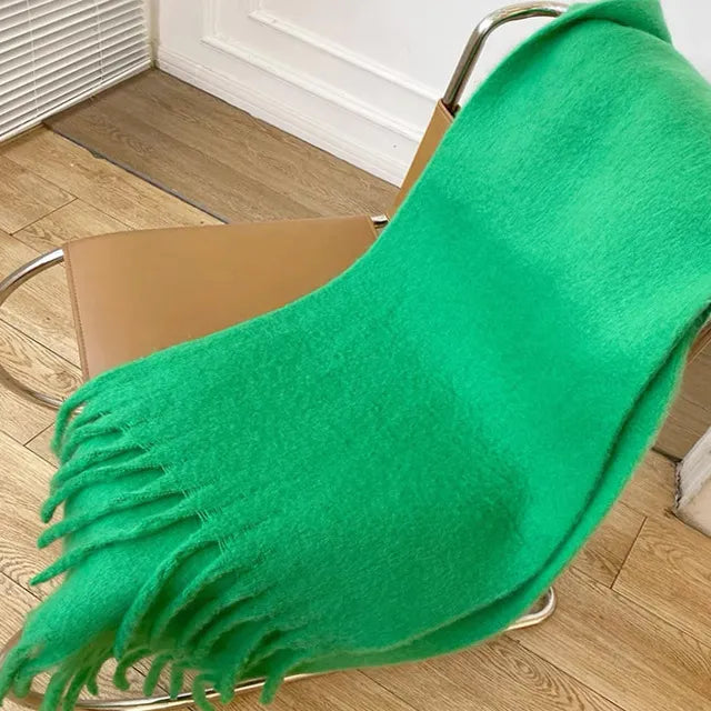 Luxurious Pashmina Scarf | ChicWool Cashmere | Thick Warm Winter Accessory with Trendy Long Fringes | Solid Color | Cozy for Cold Weather