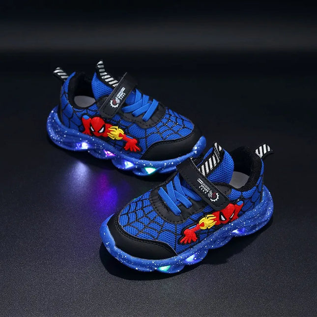 Spider-Man Boys' LED Athletic Sneakers | Light-Up Non-Slip Comfortable Breathable Shoes | Fun & Durable Design for Active Kids