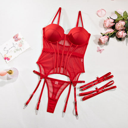 French Lingerie Set | Amber 3-Piece | Lace Accents & Underwire Support | Breathable Polyester | Black Red Blue Green | Belle Couture | Elegant & Seductive