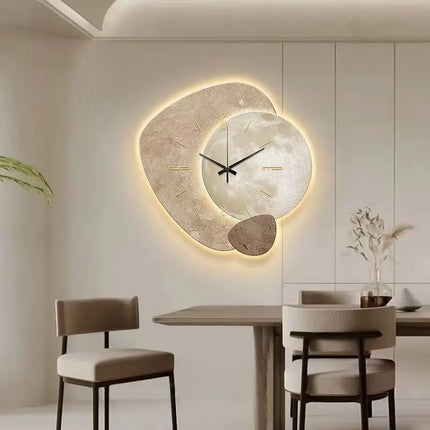 Modern Scandinavian Illuminated Wall Clock | Luxurious Artistic Design | Elegant Home Decor | Ideal for Living Room or Office