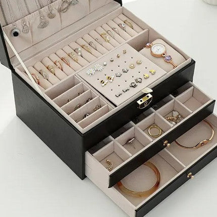 Leather Jewelry Storage Box | Multilayer Organizer | Durable Compact Design | Soft Interior Protection | Perfect for Rings & Necklaces | Stylish and Functional | Ideal for Women | 23x17x13.5 cm