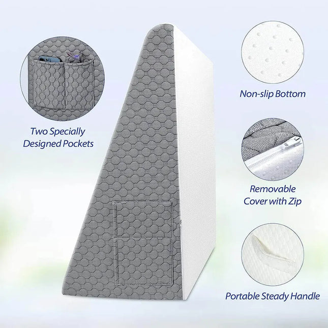 Ergonomic Foam Wedge Pillow | Relief for Acid Reflux | Post-Op Recovery | Plaid & Striped Cover | Portable with Pockets | Memory Support