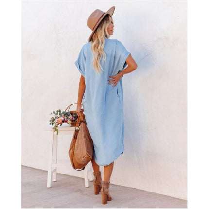 Classic Women's Denim Summer Dress | Versatile Loose Fit | Sizes XS-XL | Timeless Blue