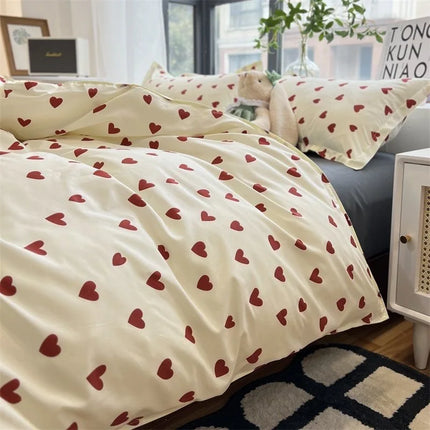 CozyLove | Heart Design Duvet Cover Set | Soft Breathable Fabric | Fits Twin Full Queen Beds | Includes Fitted Sheet and Pillowcases | Machine Washable