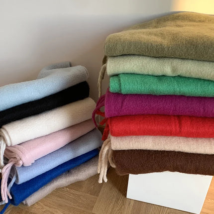 ChicWool | Luxurious Pashmina Winter Scarf | Soft Warm Wrap with Fringe | Stylish Solid Color | Trendy Accessory | 230x40cm
