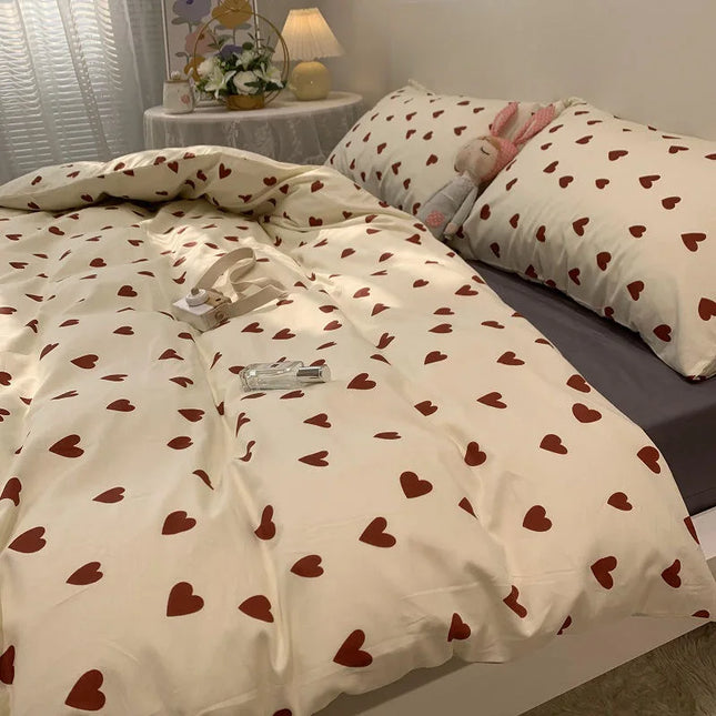 CozyLove | Heart Design Duvet Cover Set | Soft Breathable Fabric | Fits Twin Full Queen Beds | Includes Fitted Sheet and Pillowcases | Machine Washable
