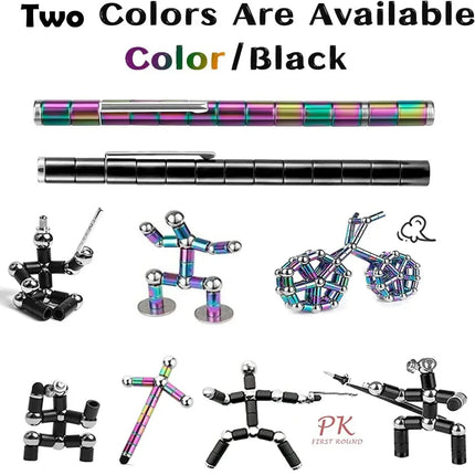 Magnetic Multifunctional Deformation Pen | Includes 13 Magnetic Rings & 12 Steel Balls | Fidget Reliever for Stress | Transform into Shapes | With Refills & Touch Screen Tips | Gift Box Included