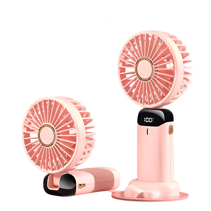 Rechargeable Handheld Fan | 5-Speed Mini Cooling Device | 90° Adjustable Head | Dual 5000mAh Battery | LED Display | Low Noise | Portable Pocket Size | Type-C Fast Charging | Stylish Design | Multi-use