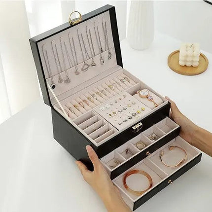 Leather Jewelry Storage Box | Multilayer Organizer | Durable Compact Design | Soft Interior Protection | Perfect for Rings & Necklaces | Stylish and Functional | Ideal for Women | 23x17x13.5 cm