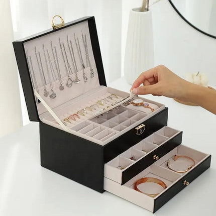 Leather Jewelry Storage Box | Multilayer Organizer | Durable Compact Design | Soft Interior Protection | Perfect for Rings & Necklaces | Stylish and Functional | Ideal for Women | 23x17x13.5 cm