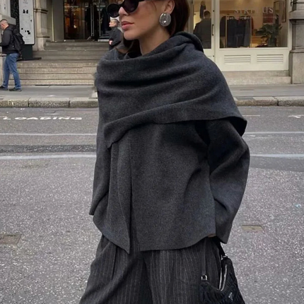 Cozy™ Women's Oversized Coat | Asymmetrical Scarf Detail | Thick Polyester for Winter Warmth | Single Button Closure | Regular Fit