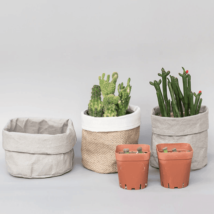 Boho-Inspired Cloth Planter Basket | Rustic Waterproof Muslin | Adjustable Rim Height | Protective PE Lining | Easy to Clean | Versatile for Plants or Storage | Small, Medium, Large Options