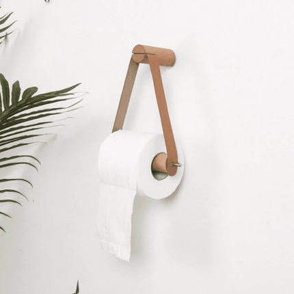 Luxury Leatherette & Oak Toilet Paper Holder | White & Wood Finish | Modern Bathroom Accessory | Easy Installation | Fits Mega Rolls | 7" x 8" Size | Elegant Home Decor Addition