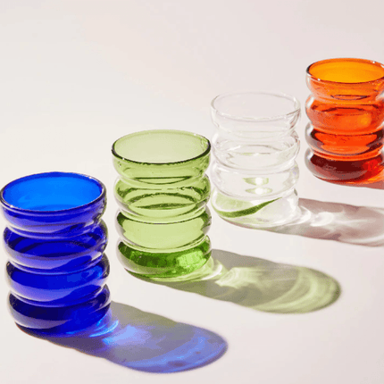 Hand-Blown Borosilicate Glass Cups | Colorful Bubble Design | 4 Colors Available | Dishwasher Safe | Heat Resistant | Sold Individually | 10.1 fl oz Capacity | 2.95" Wide x 3.7" High | Versatile Drinkware