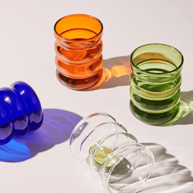 Hand-Blown Borosilicate Glass Cups | Colorful Bubble Design | 4 Colors Available | Dishwasher Safe | Heat Resistant | Sold Individually | 10.1 fl oz Capacity | 2.95" Wide x 3.7" High | Versatile Drinkware