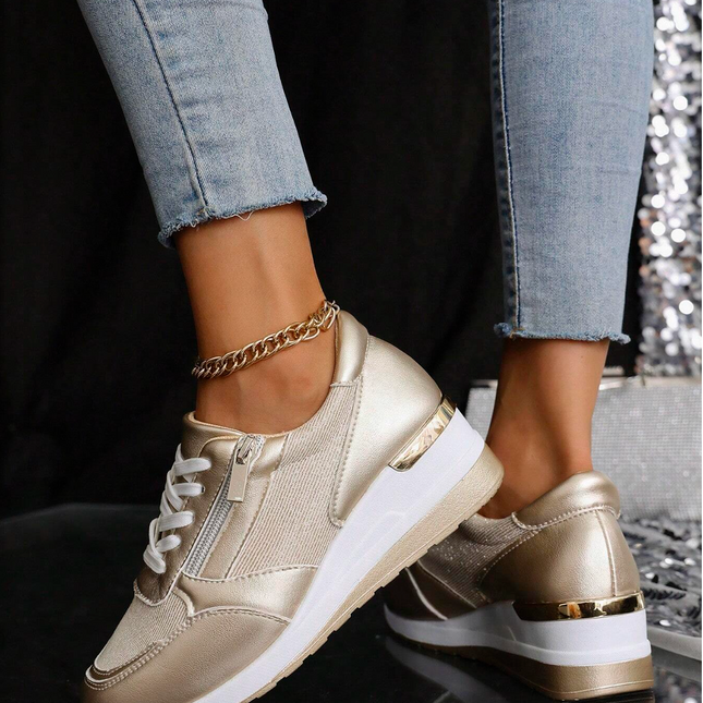 AURA | Women's Metallic Wedge Sneakers | Lightweight | Comfortable Fashion Sneakers | Trendy Shimmer Design