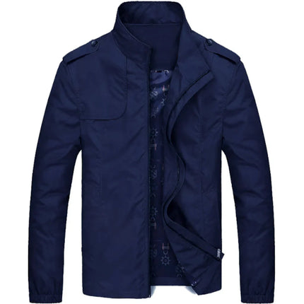 Men's Lightweight High-Collar Utility Jacket | Autumn Wear | Polyester Blend | Regular Fit | Zip Closure | Epaulet Details | Adjustable Cuffs | Multiple Pockets | Machine Washable