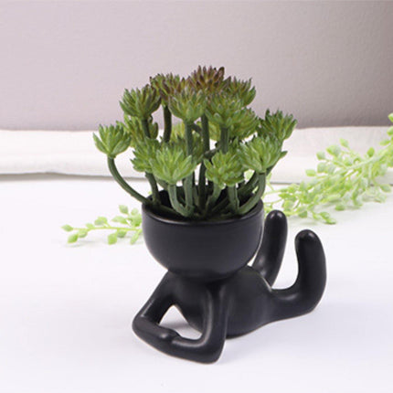 Charming Little Human Succulent Planter | Glazed Ceramic | Decorative Indoor Pot with Drainage | Creative Design for Small Plants and Cuttings | Ideal for Home or Office Decor | Perfect Gift for Plant Enthusiasts