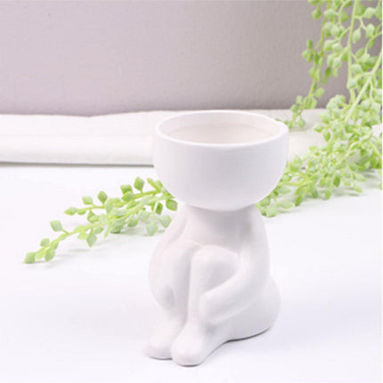 Charming Little Human Succulent Planter | Glazed Ceramic | Decorative Indoor Pot with Drainage | Creative Design for Small Plants and Cuttings | Ideal for Home or Office Decor | Perfect Gift for Plant Enthusiasts