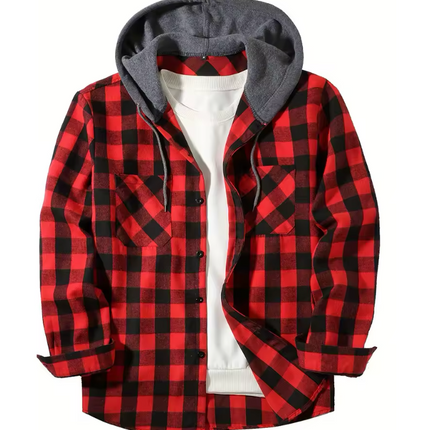 TIM | Men's Slim Fit Hooded Plaid Shirt | Casual Long Sleeve Streetwear | Versatile Lightweight Jacket