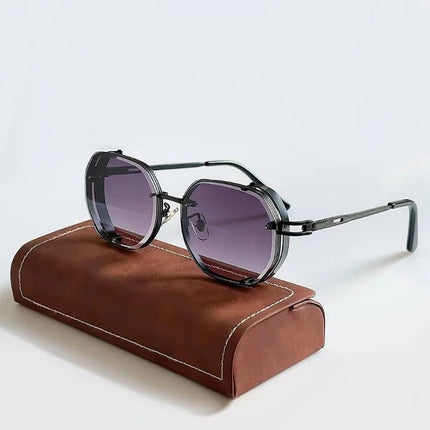 Basil Sunglasses | Vintage Style | Aluminum Frame | Polarized UV Protection | Comfortable Nose Piece | Perfect for Beach, Festival, Casual Outings | Black, Blue, Purple, Bronze