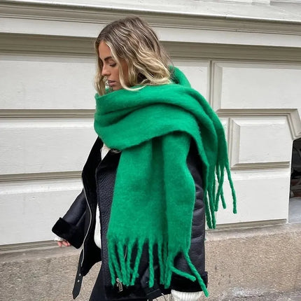 Luxurious Pashmina Scarf | ChicWool Cashmere | Thick Warm Winter Accessory with Trendy Long Fringes | Solid Color | Cozy for Cold Weather