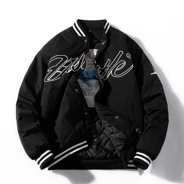 Retro Unisex Hooded Baseball Jacket | Hip-Hop Streetwear | Durable, Warm & Stylish Jacket for Men & Women | Autumn & Winter Outerwear | Vintage Design & Comfortable Fit