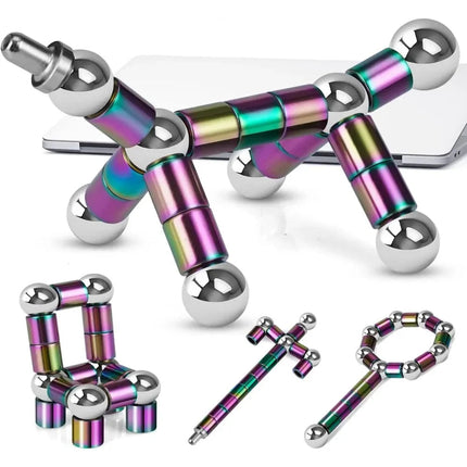 Magnetic Multifunctional Deformation Pen | Includes 13 Magnetic Rings & 12 Steel Balls | Fidget Reliever for Stress | Transform into Shapes | With Refills & Touch Screen Tips | Gift Box Included