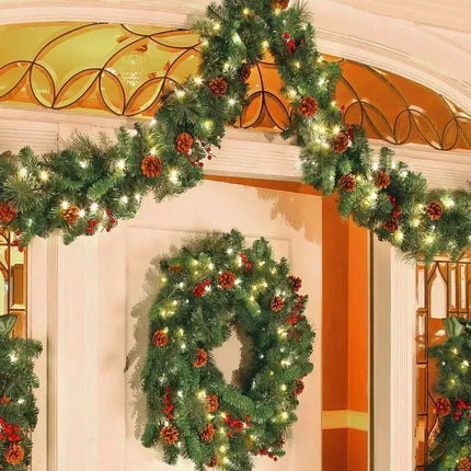 LED Christmas Garland | Pine Needles & Red Berries | Festive Staircase & Door Decor | Reusable & Durable | Various Lengths & Styles | Indoor & Outdoor Use