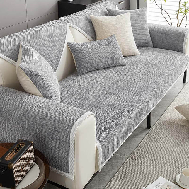 SofaSkins™ | Ultra-Soft Chenille Scratch-Resistant Couch Cover | Universal Fit Protective Shield | Stylish Striped Design for Pet Owners | Comfort & Durability