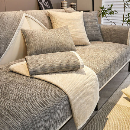 SofaSkins™ | Ultra-Soft Chenille Scratch-Resistant Couch Cover | Universal Fit Protective Shield | Stylish Striped Design for Pet Owners | Comfort & Durability