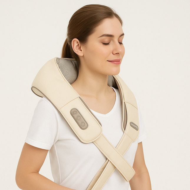 SootheTrapezius | 3D Simulation Electric Massager | Neck & Back Relaxation | Six-Claw Design | Hot Compress Feature | Adjustable Massage Modes | Hands-Free Use | Quiet Operation | Long-Lasting Battery