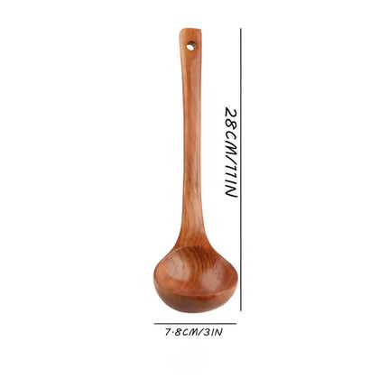 Premium 4-Piece Wooden Kitchen Utensil Set | Durable Hardwood Tools | Scratch-Free for Non-Stick Cookware | Includes Ladle, Spatulas & Spoon | Easy to Clean | Space-Saving Storage with Hanging Holes
