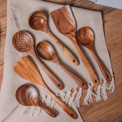 Teak Wooden Cooking Utensil Set | Scratch Resistant | Heat Resistant | Durable Wood | Non-Stick Friendly | Kitchen Declutter Solution | Healthier Kitchen Choice