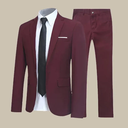 Men's Suit | Classic Fit | Two-Piece | Blazer & Tailored Trousers | Versatile | Weddings & Business | Single-Breasted | Notched Lapel | Adjustable Waist | Sizes XS-3XL | Black, Red, Grey, Blue | Polyester-Viscose
