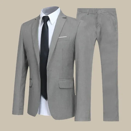 Men's Suit | Classic Fit | Two-Piece | Blazer & Tailored Trousers | Versatile | Weddings & Business | Single-Breasted | Notched Lapel | Adjustable Waist | Sizes XS-3XL | Black, Red, Grey, Blue | Polyester-Viscose