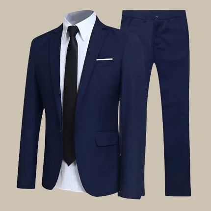 Men's Suit | Classic Fit | Two-Piece | Blazer & Tailored Trousers | Versatile | Weddings & Business | Single-Breasted | Notched Lapel | Adjustable Waist | Sizes XS-3XL | Black, Red, Grey, Blue | Polyester-Viscose