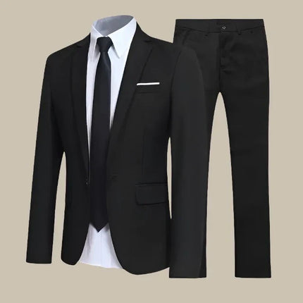 Men's Suit | Classic Fit | Two-Piece | Blazer & Tailored Trousers | Versatile | Weddings & Business | Single-Breasted | Notched Lapel | Adjustable Waist | Sizes XS-3XL | Black, Red, Grey, Blue | Polyester-Viscose