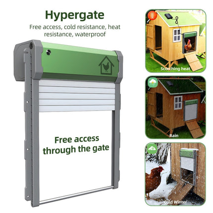 Automatic Chicken Coop Door | 4 Modes | Remote | Timer | Light Sensor | Manual | Smart Anti-Pinch | Waterproof IP67 | Powered by USB | Eco-Friendly Lithium Battery | 9.4 x 10.8 in | ABS Material