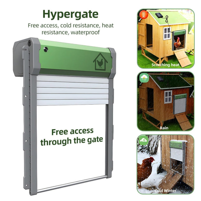 Automatic Chicken Coop Door | 4 Modes | Remote | Timer | Light Sensor | Manual | Smart Anti-Pinch | Waterproof IP67 | Powered by USB | Eco-Friendly Lithium Battery | 9.4 x 10.8 in | ABS Material