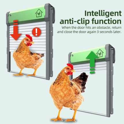 Automatic Chicken Coop Door | 4 Modes | Remote | Timer | Light Sensor | Manual | Smart Anti-Pinch | Waterproof IP67 | Powered by USB | Eco-Friendly Lithium Battery | 9.4 x 10.8 in | ABS Material