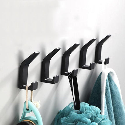 Saxton Adhesive Wall Hooks | Modern Aluminum Design | No-Drill Installation | Durable with 22lbs Load Capacity | Ideal for Living Spaces | Available in Black or White | Single, 3, or 5 Piece Sets